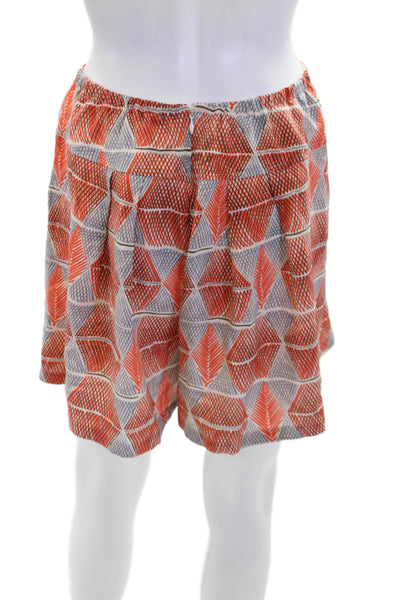 Broadway & Broome Womens Silk Abstract Pleated Mid-Rise SHorts Orange Size 0