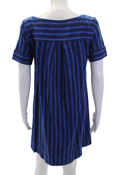 HD In Paris Womens Cotton Striped Round Neck Short Sleeve Dress Blue Size 4