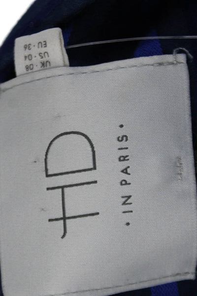 HD In Paris Womens Cotton Striped Round Neck Short Sleeve Dress Blue Size 4