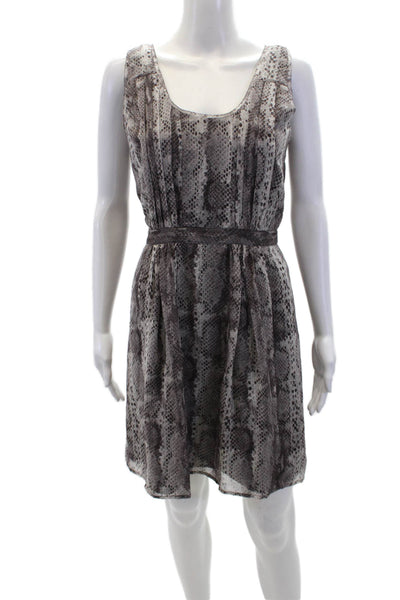 Broadway & Broome Womens Silk Animal Print Scoop Neck Tank Dress Gray Size 2