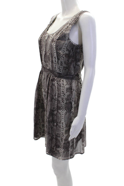 Broadway & Broome Womens Silk Animal Print Scoop Neck Tank Dress Gray Size 2