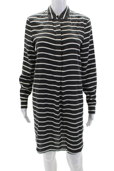 Madewell Womens SIlk Striped Collared Pullover Long Sleeve Dress Black Size S