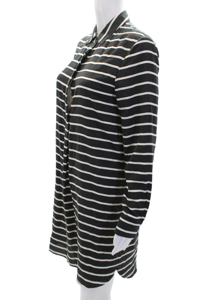 Madewell Womens SIlk Striped Collared Pullover Long Sleeve Dress Black Size S