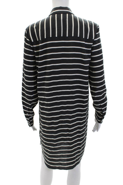 Madewell Womens SIlk Striped Collared Pullover Long Sleeve Dress Black Size S