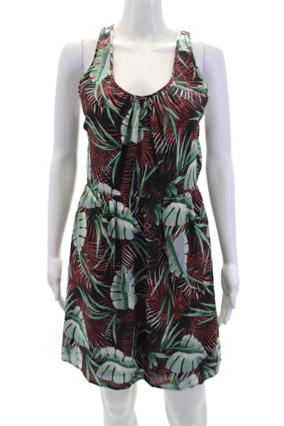 Madewell Womens Silk Plant Print Scoop Neck A-Line Tank Dress Green Size S