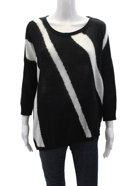 DKNY Jeans Womens Cotton Blend Knit Striped Pullover Sweater Top Black Size S