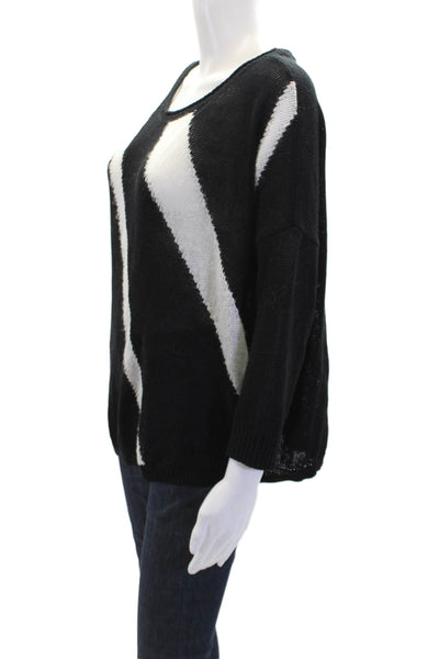 DKNY Jeans Womens Cotton Blend Knit Striped Pullover Sweater Top Black Size S