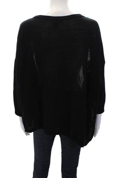 DKNY Jeans Womens Cotton Blend Knit Striped Pullover Sweater Top Black Size S