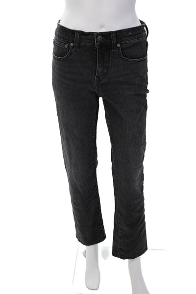 Madewell Womens Cotton High Waisted Buttoned Straight Leg Black Size 25