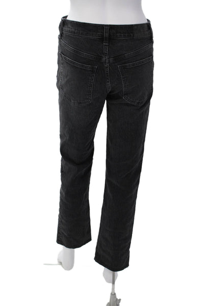 Madewell Womens Cotton High Waisted Buttoned Straight Leg Black Size 25