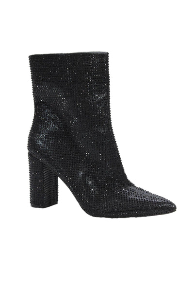 Mix 6 Womens Rhinestone Beaded Lined Zip Block Heel Booties Black Size 9.5