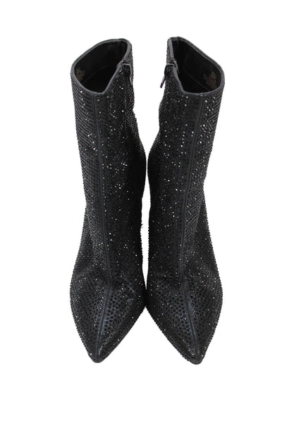 Mix 6 Womens Rhinestone Beaded Lined Zip Block Heel Booties Black Size 9.5