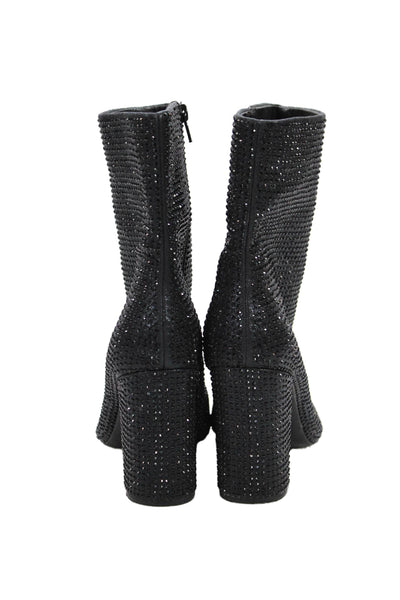 Mix 6 Womens Rhinestone Beaded Lined Zip Block Heel Booties Black Size 9.5