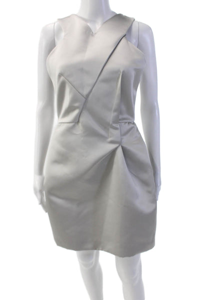 Roland Mouret Womens Back Zip Sleeveless V Neck Satin Sheath Dress Gray Size 8