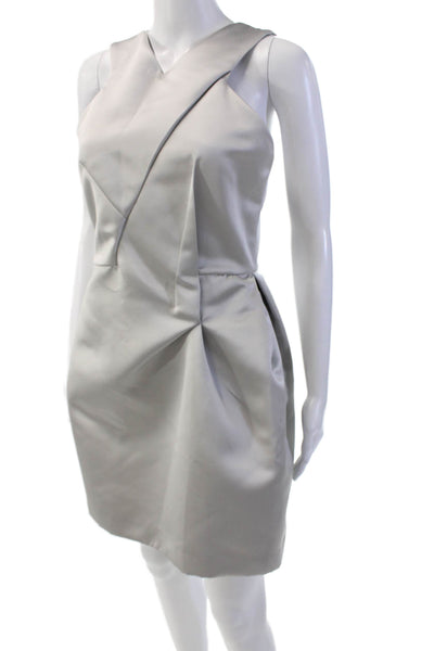 Roland Mouret Womens Back Zip Sleeveless V Neck Satin Sheath Dress Gray Size 8