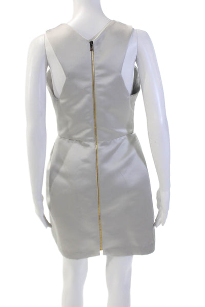 Roland Mouret Womens Back Zip Sleeveless V Neck Satin Sheath Dress Gray Size 8