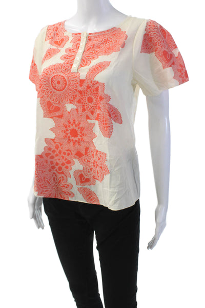 Jason Wu Womens Short Sleeve Scoop Neck Abstract Top White Orange Size 0