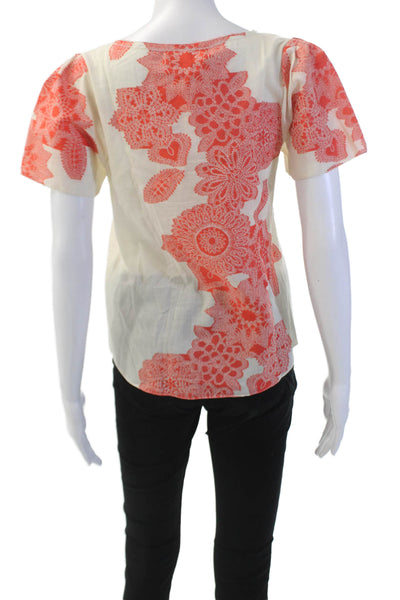 Jason Wu Womens Short Sleeve Scoop Neck Abstract Top White Orange Size 0