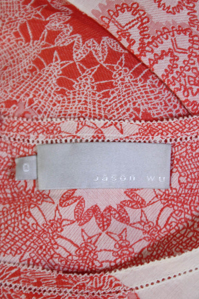 Jason Wu Womens Short Sleeve Scoop Neck Abstract Top White Orange Size 0
