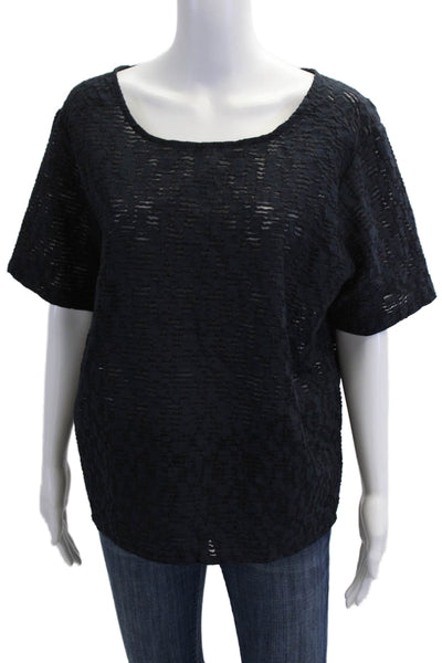 Humanoid Womens Cotton Short Sleeve Round Neck Pullover Blouse Blue Size M
