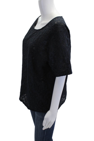 Humanoid Womens Cotton Short Sleeve Round Neck Pullover Blouse Blue Size M
