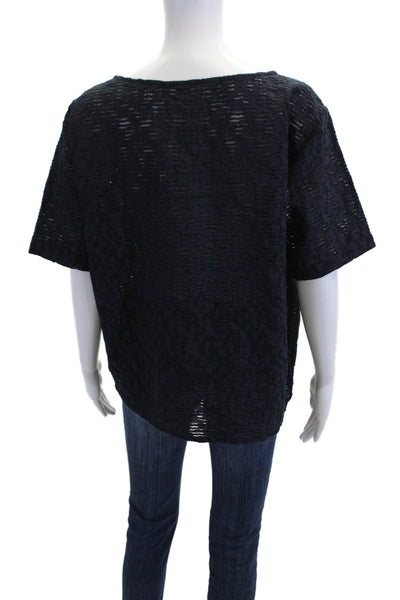 Humanoid Womens Cotton Short Sleeve Round Neck Pullover Blouse Blue Size M