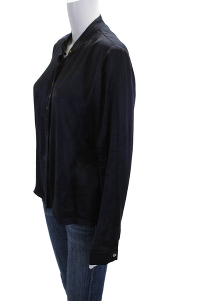 Maskit Womens Silk Long Sleeve Round Neck Button-Down Shirt Blue Size S