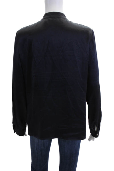 Maskit Womens Silk Long Sleeve Round Neck Button-Down Shirt Blue Size S