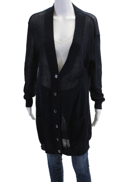 Vince Womens Linen Long Sleeve Buttoned Knit Cardigan Sweater Blue Size S