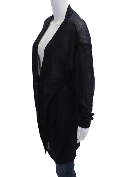 Vince Womens Linen Long Sleeve Buttoned Knit Cardigan Sweater Blue Size S
