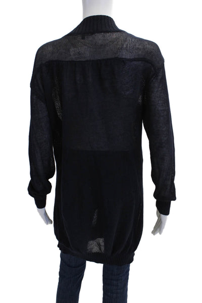 Vince Womens Linen Long Sleeve Buttoned Knit Cardigan Sweater Blue Size S