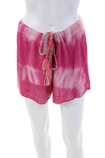 Lisa Todd Women's Short Sleeves Round Neck Mesh Two Piece Shorts Set Pink Size L