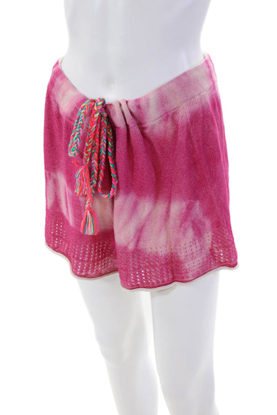 Lisa Todd Women's Short Sleeves Round Neck Mesh Two Piece Shorts Set Pink Size L