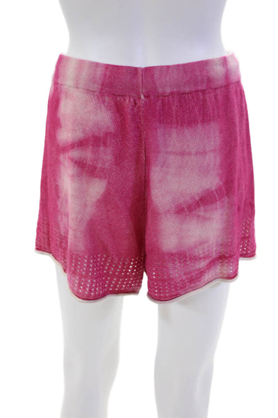 Lisa Todd Women's Short Sleeves Round Neck Mesh Two Piece Shorts Set Pink Size L