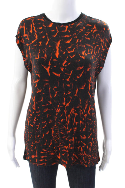 Helmut Lang Womens Stretch Abstract Round Neck Sleeveless Top Orange Size S