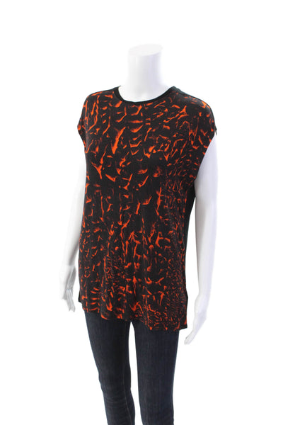 Helmut Lang Womens Stretch Abstract Round Neck Sleeveless Top Orange Size S