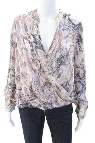 Olivia Graye Womens Metallic Animal Print Long Sleeve Blouse Top Gray Size M