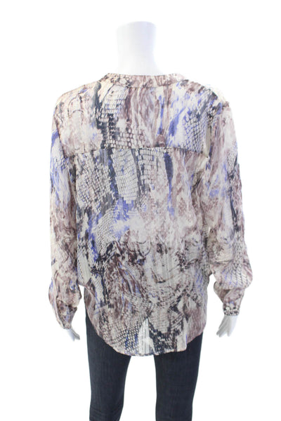 Olivia Graye Womens Metallic Animal Print Long Sleeve Blouse Top Gray Size M