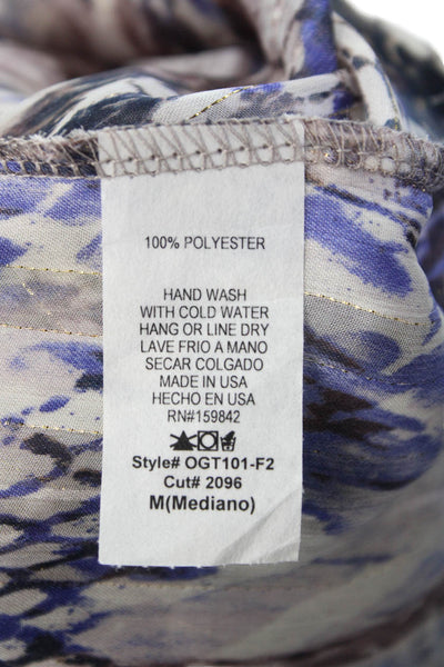 Olivia Graye Womens Metallic Animal Print Long Sleeve Blouse Top Gray Size M