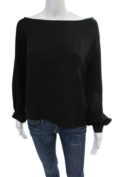 A.L.C. Womens Cotton Ruffle Trim Long Sleeve One Shoulder Blouse Top Blue Size 4