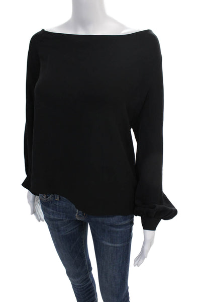 A.L.C. Womens Cotton Ruffle Trim Long Sleeve One Shoulder Blouse Top Blue Size 4