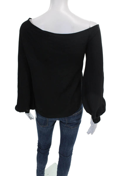 A.L.C. Womens Cotton Ruffle Trim Long Sleeve One Shoulder Blouse Top Blue Size 4