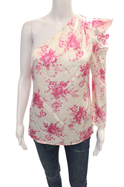 Les Reveries Womens Silk Floral Short Sleeve Pullover Blouse Top Pink Size 4
