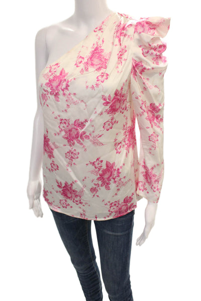 Les Reveries Womens Silk Floral Short Sleeve Pullover Blouse Top Pink Size 4