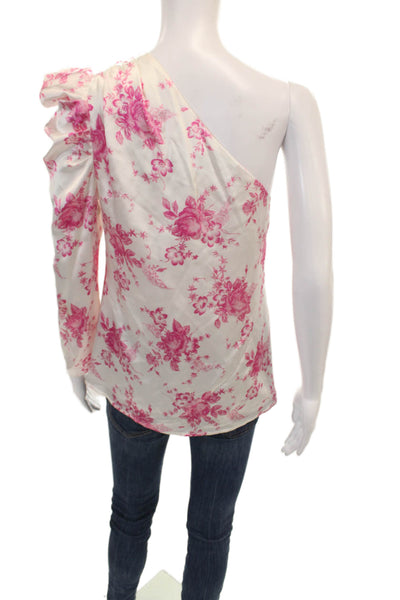 Les Reveries Womens Silk Floral Short Sleeve Pullover Blouse Top Pink Size 4