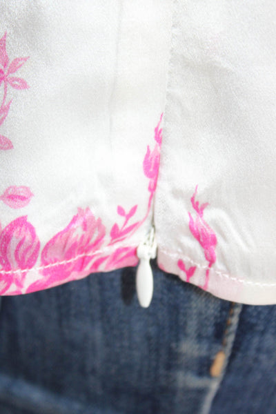 Les Reveries Womens Silk Floral Short Sleeve Pullover Blouse Top Pink Size 4