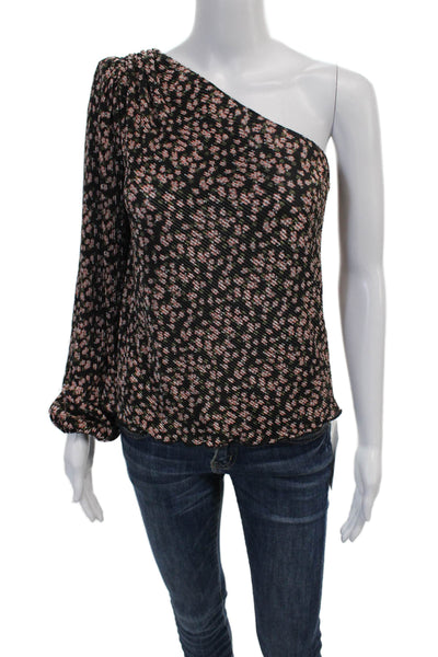 Saylor Womens Floral Ribbed Long Sleeve One SHoulder Blouse Top Black Size S