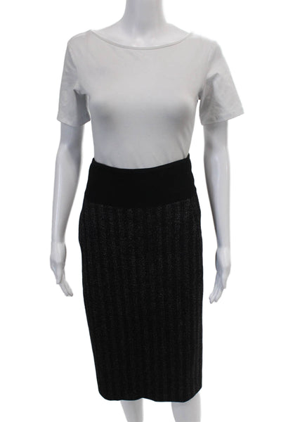 Donna Karan Collection Womens Wool Stripe Printed Straight Skirt Black Size 36