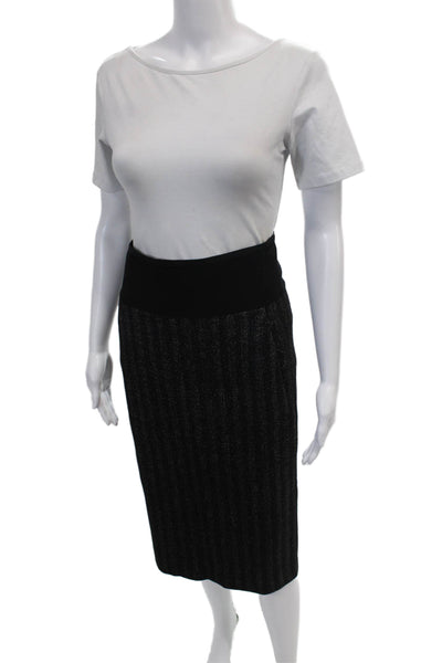Donna Karan Collection Womens Wool Stripe Printed Straight Skirt Black Size 36