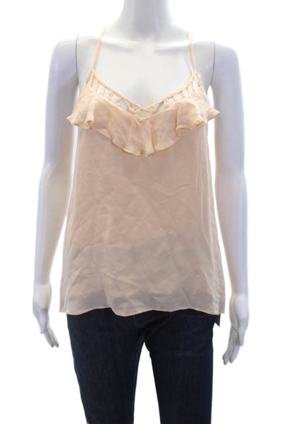 Rebecca Minkoff Womens Silk Ruffle Trim Pullover Tank Top Blouse Beige Size 4